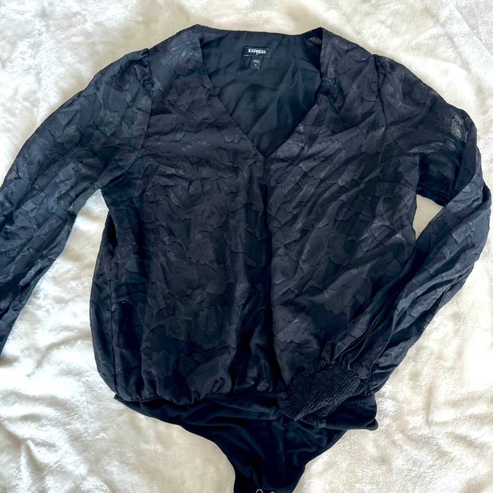 Black Long Sleeve Sheer Bodysuit!